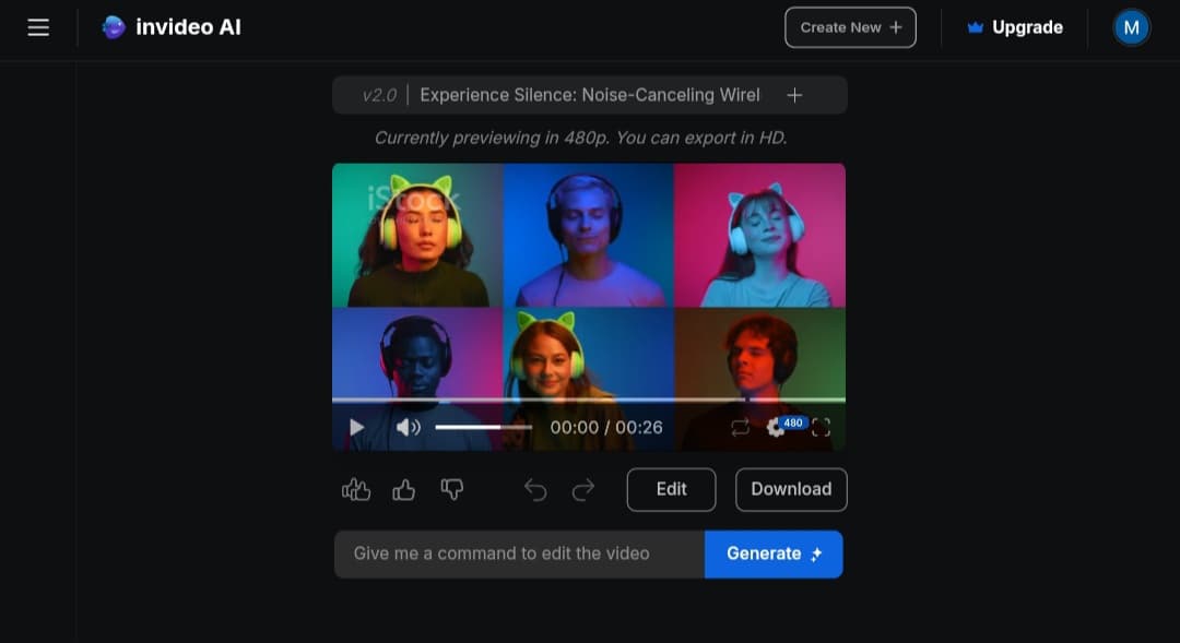 InVideo: تحويل النص إلى فيديو بالذكاء الاصطناعي مثال على إنشاء فيديو من نص باستخدام InVideo