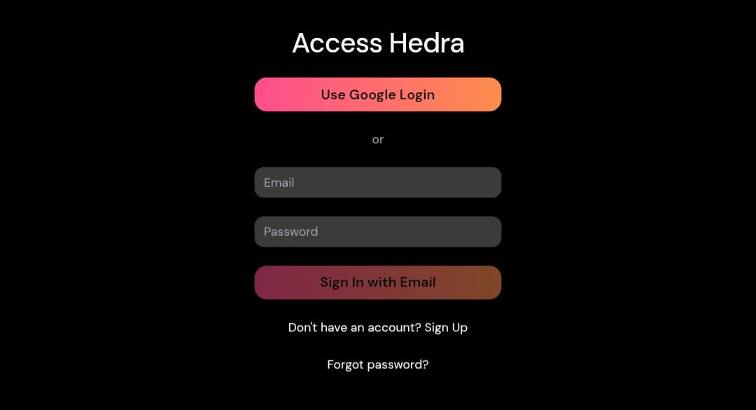 Signing up for a Hedra.com account.
