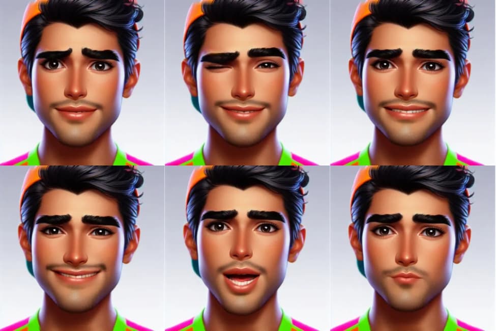 AdvancedLivePortrait, Face movements نتائج تبين التحكم في تعابير وملامح الوجه باستخدام AdvancedLivePortrait-WebUI