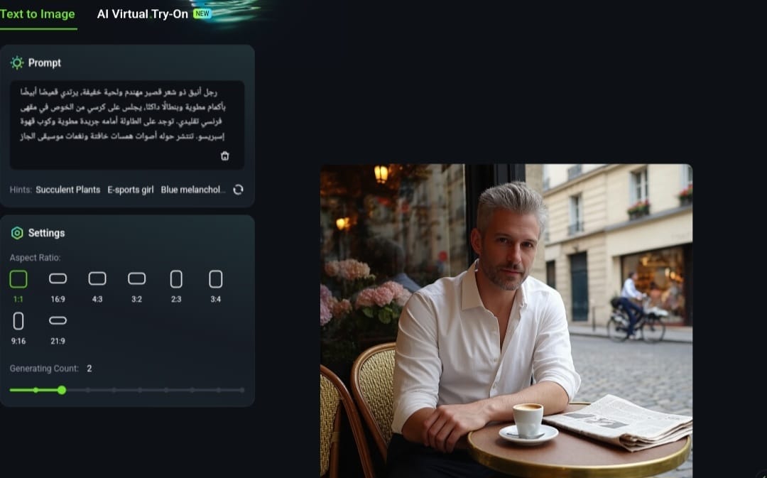 An example of text-to-image generation in Kling AI using the Kolors models.