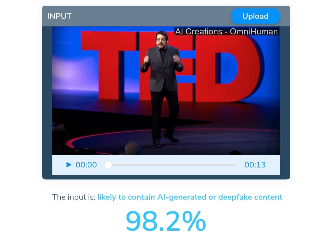 الكشف عن فيديو مولد باستخدام OmniHuman-1، مع تقرير تفصيلي من أداة Hive AI