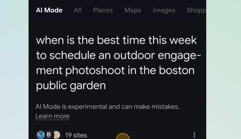 اختيار وضع "AI Mode" عند طرح استفسار في محرك بحث Google اختيار وضع "AI Mode" عند طرح استفسار في محرك بحث Google