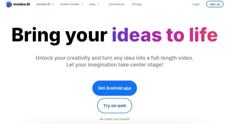 InVideo interface for creating and editing videos with AI