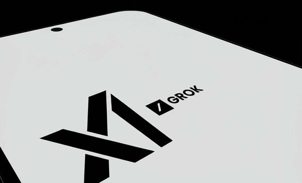 The xAI and Grok logos displayed on a sleek white surface or device.