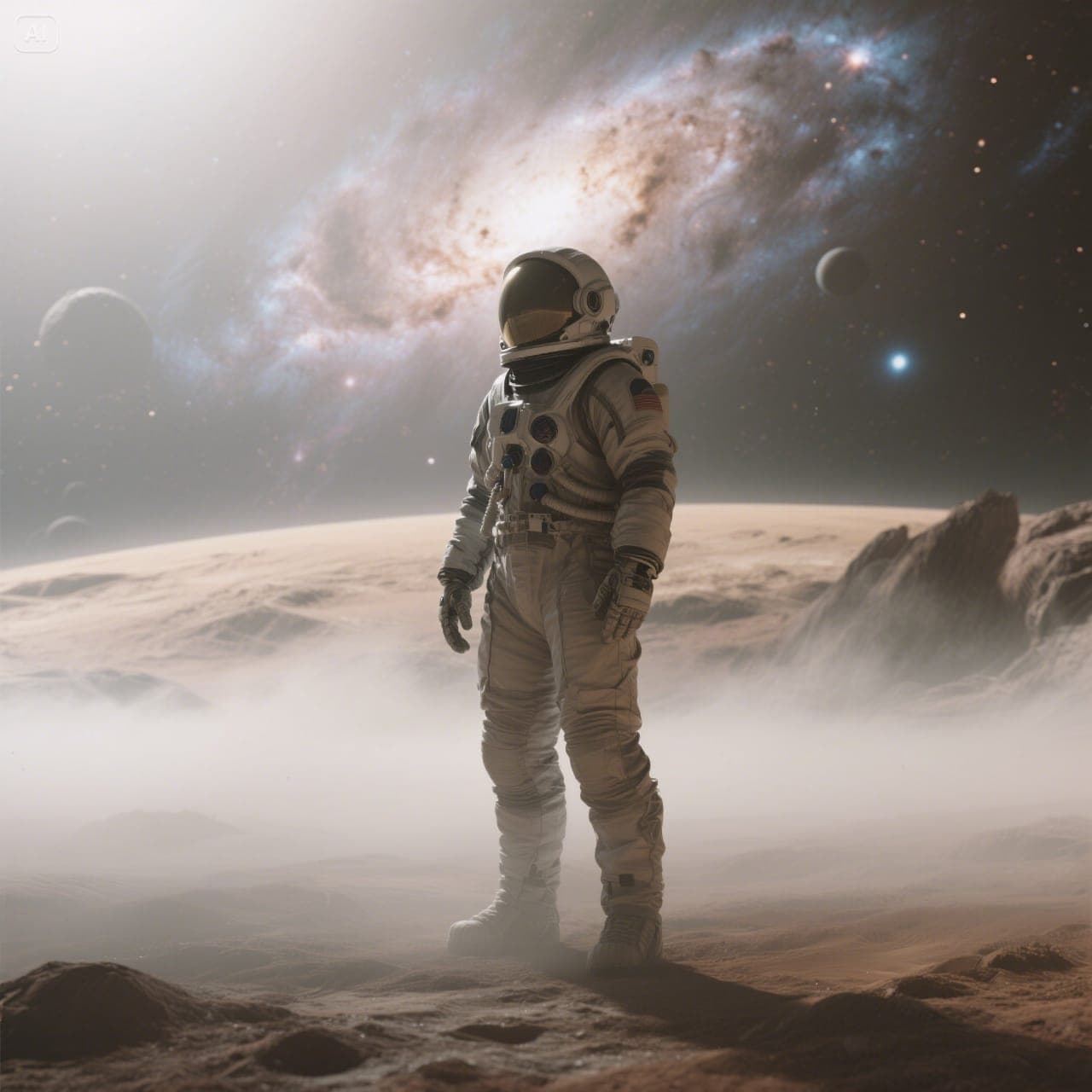 SeeDream 3.0 image: Astronaut on a misty alien planet with nebula in sky.