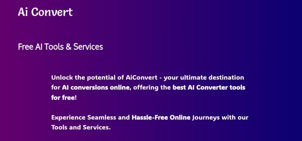 Screenshot of the aiconvert.online English homepage, highlighting the main heading 'Free AI Tools & Services'.
