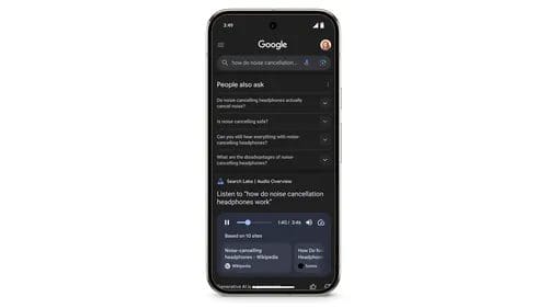 لقطة شاشة توضيحية لميزة Audio Overviews في Google Search Lab