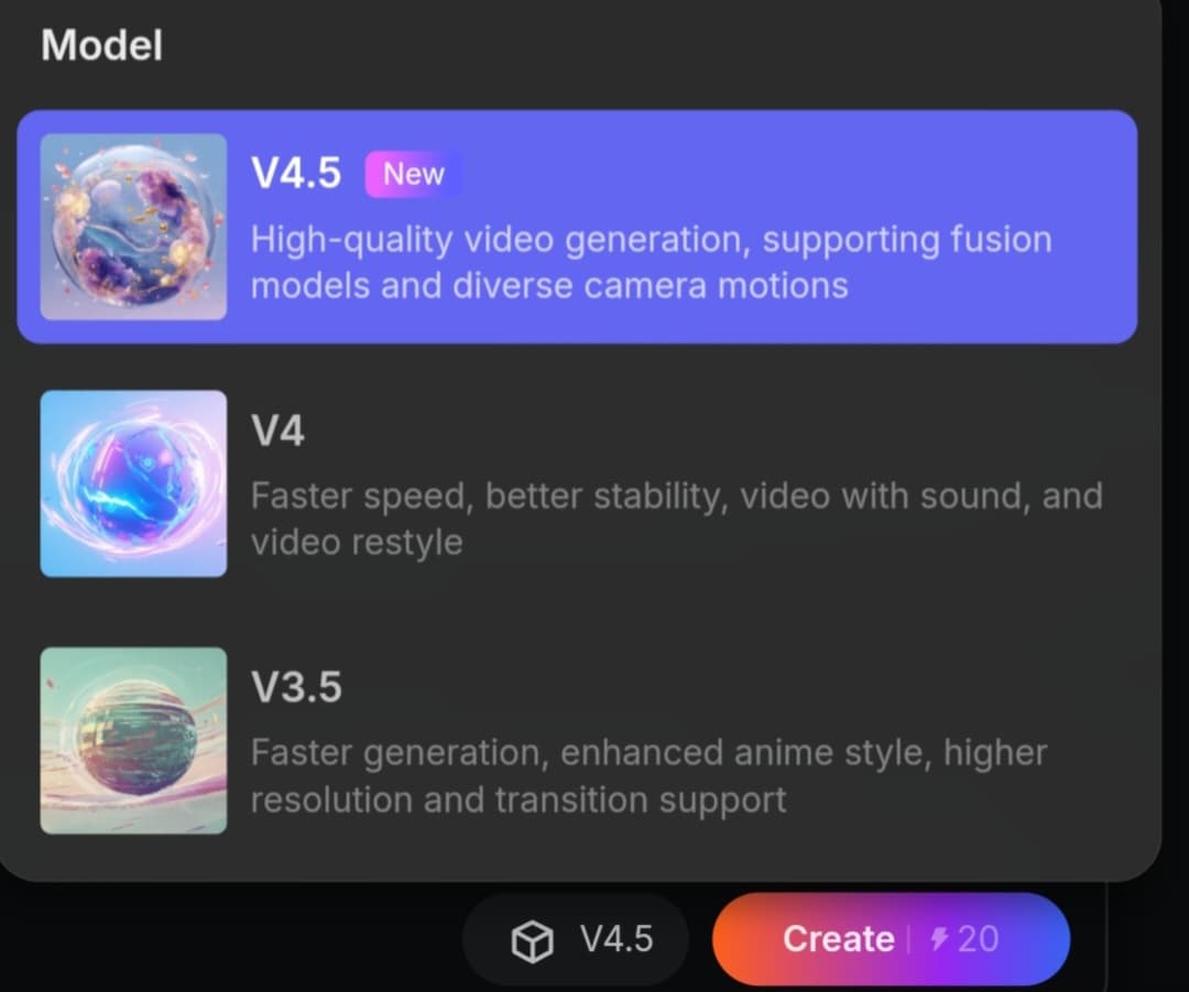 واجهة أداة PixVerse مع خيارات النماذج V3.5 و V4 و V4.5 لتحويل النصوص والصور إلى فيديوهات بالذكاء الاصطناعي.