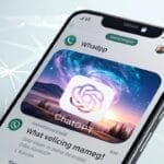 The ChatGPT logo on an appealing background within the WhatsApp app, symbolizing the model's ability to generate AI images directly through the application.