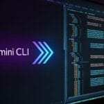 Gemini CLI logo with a command-line interface in the background, showcasing Google's AI tool for developers.
