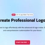 Screenshot of the LogoAI homepage, showing the headline "Create Professional Logos" for its free AI logo maker tool.