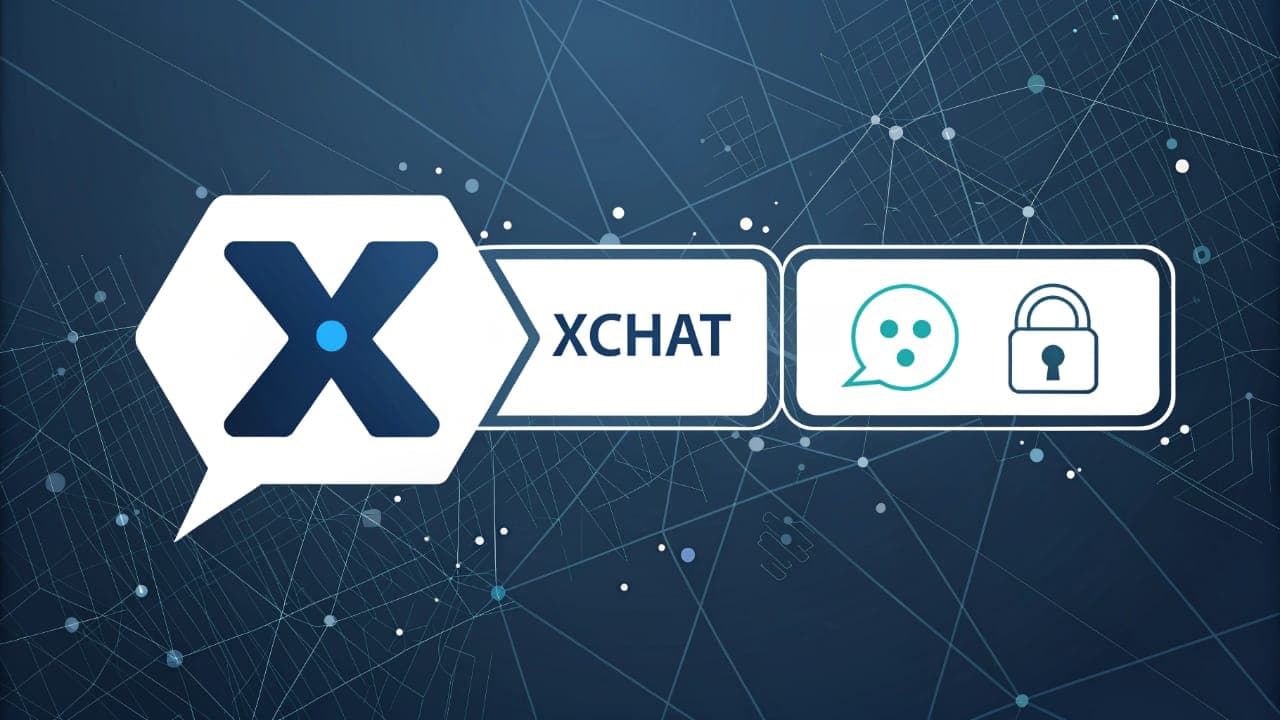 X platform logo with "XChat" text, alongside chat and lock icons for secure beta messaging.