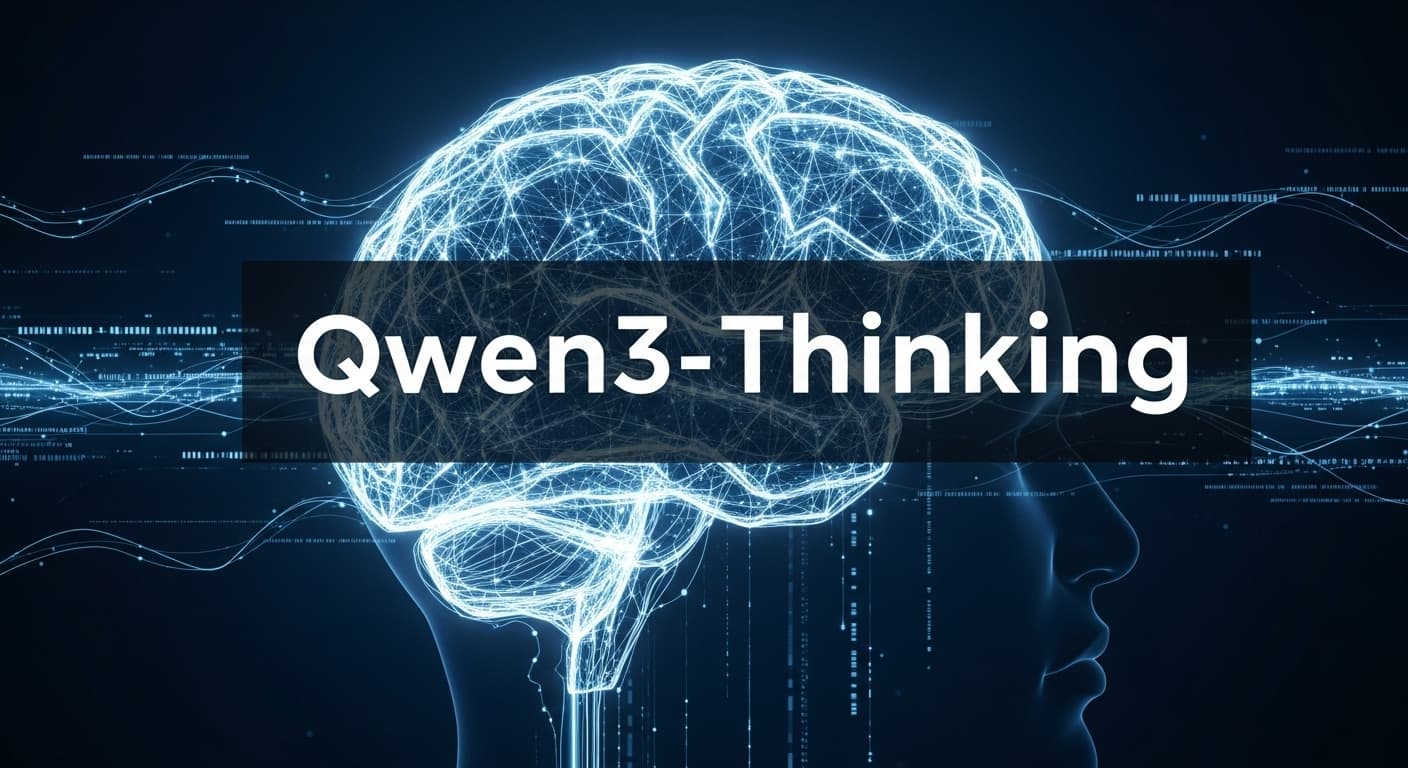 Illustrative image for the Qwen3-Thinking model, showing a glowing digital brain that symbolizes artificial intelligence and advanced logical capabilities.